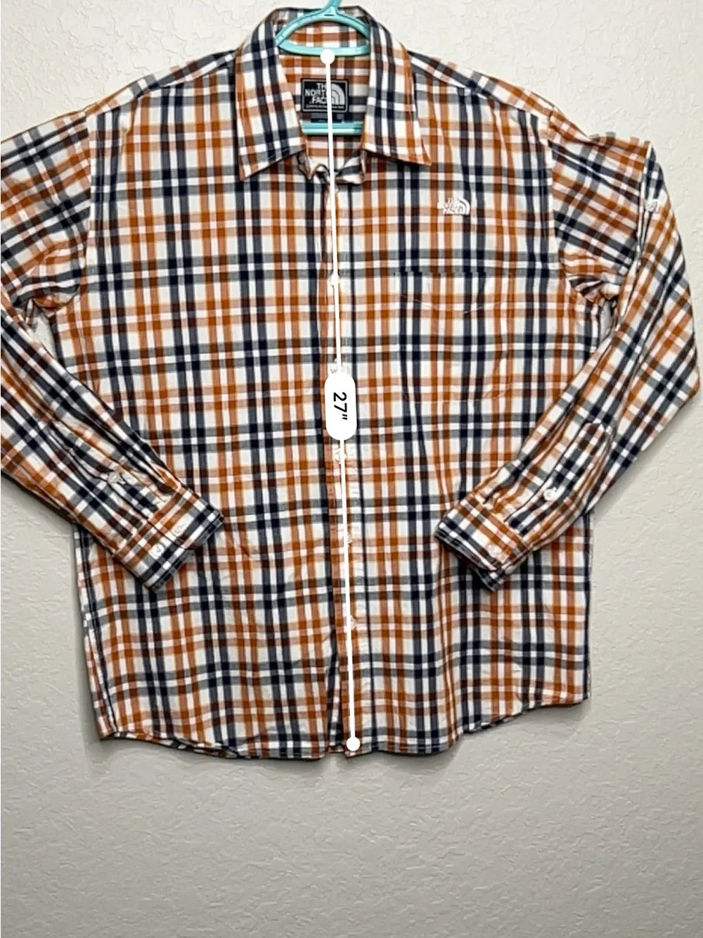 The North Face XL Plaid Button Down Shirt Orange Blue White